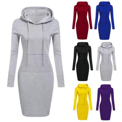 China Breathable hoodie dresses women 2021 Autumn Solid Color Knit Autumn Winter Women Hoodie Dress Women Sweatshirt for sale