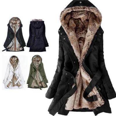 China Women's Fur Hoodies Winter Warm Thickened Faux Fur Anti-Shrink Long Inside Coat Jacket Cotton Clothes Thermal Parkas Instyles for sale