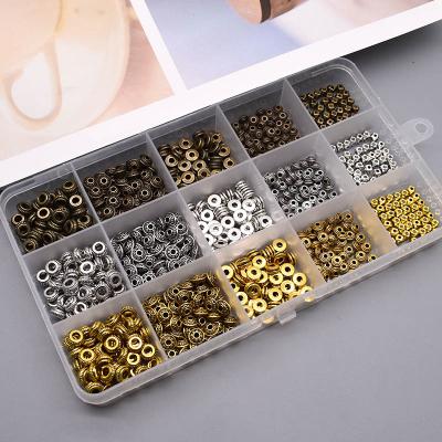 China Fashionable 750pcs/Kit Antique Gold Silver Metal Alloy Wheel Around Spacer Charm Beads For Jewelry Making Loose Spacer Beads DIY Kit for sale