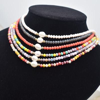 China Europe and America Fashion Simple 4mm Crystal Glass Beads Choker Necklace Natural Pearl Short Necklace for Women Jewelry for sale