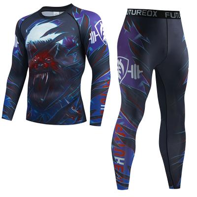 China High Quality Breathable Sports Fitness BJJ Jiu-Jitsu Fitness Men's Long Sleeve Compression Shirt Two-Piece Suit Wicking for sale