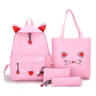 China 4pcs/set Durable Stretching Cute Cartoon Cat Children School Bags High Capacity Laptop Backpack Kids Bookbag Travel Backpack For Girls for sale