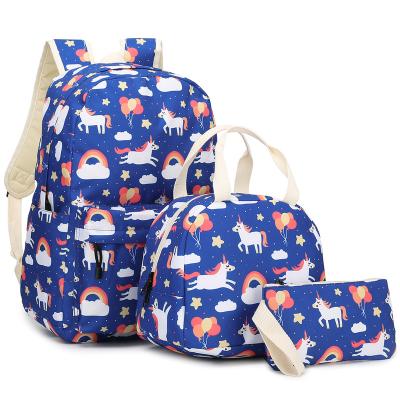 China Durable Cute 3pcs/set Cartoon Unicorn Printed School Bag Preschool Kids Boy Girl Backpack Set for sale