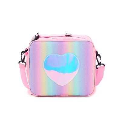 China Cute Rainbow Heart Sling Bag Kindergarten Baby Insulated Messenger Lunch Bag For Unisex Trendy Girls for sale