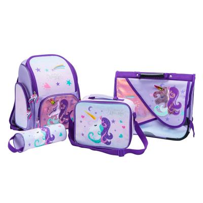 China Durable Cute Cartoon Unicorn Shcool Backpack Set Book Bags Messenger Bags with Pencil Pouch for Girls for sale