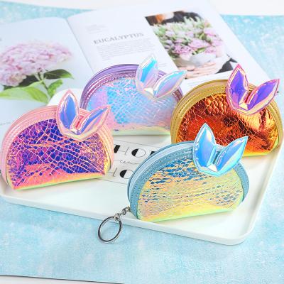 China Ear Washable Cute Shiny Shiny Outdoor Travel Waterproof Cute Rabbit Bag Makeup Laser PVC Bag Cosmetic Toiletry Organizer for sale