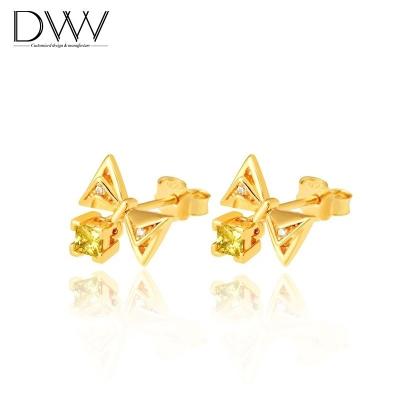 China Environmental Friendly Butterfly Knot Earring 18K Gold Plated Stud Earring Geometric Silver Earring for sale