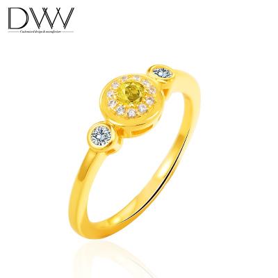 China Environmental Friendly Custom Designs Claw Setting Rings Gemstone Yellow Gold Silver CZ Ring Silver Rings for sale