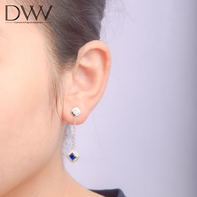 China High Quality Accept Customized Logo Jewelry Geometric Earrings Blue Zirconia Drop Earrings for sale