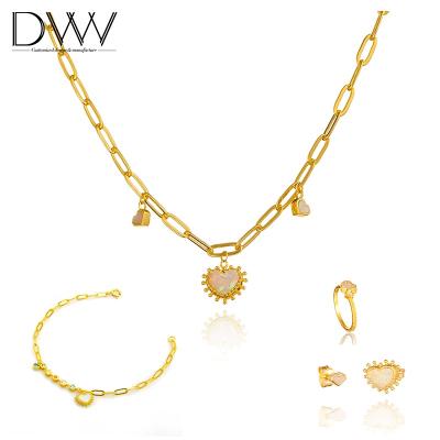 China Environmental Friendly Opal Bridal Necklace Set Golden Heart Jewelry Set Silver Wedding Party Jewelry Sets for sale