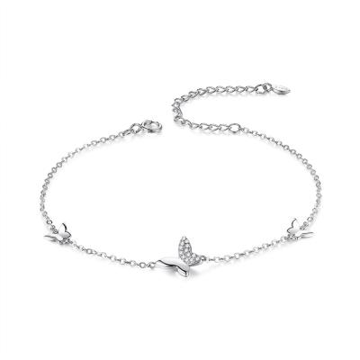 China Women 925 Sterling Silver Chain Bracelet High Quality Zircon Stone Butterfly Bracelets for sale