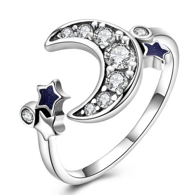 China New Design Environmental Friendly Rings Moon And Star Silver Woman Jewelry 925 Sterling Silver Ring for sale