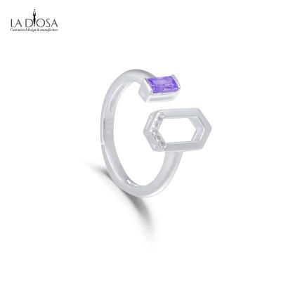 China High Quality New Design Fashionable Purple Zircon Adjustable Hexagon Shape Ring S925 for sale