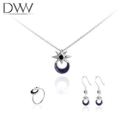 China Environmentally Friendly Durable Market Moon Shape Silver Necklace Earring Bezel Setting Jewelry Set for sale