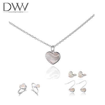 China Environmental Friendly Heart Earrings Necklace Set Silver Jewelry Set For Wedding Jewelry Valentine Gift for sale