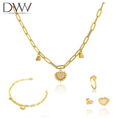 China Environment Friendly Setting Heart Gold Pendant Bezel Wedding Jewelry Set Opal Stone Bridal Jewelry Set for sale