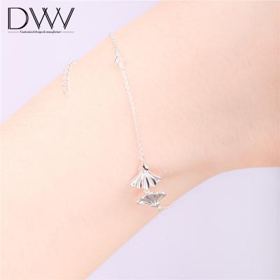 China High Quality Style Romantic Ginkgo Leaves Bracelet Zircon Stone Silver Plated Bracelet For Lady for sale