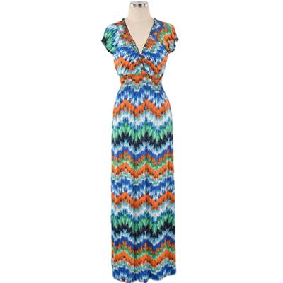 China Anti-wrinkle Summer Casual V-Neckline Maxi Printed Women Beach Wear Beach Dresses for sale