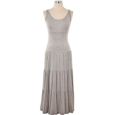 China Round Neck Breathable Gray Viscous Elastane Women Maxi Casual Style Long Summer Dress for sale