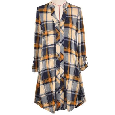 China Breathable Women Clothing Design Ladies Long Sleeve Print Plaid Blouses for sale