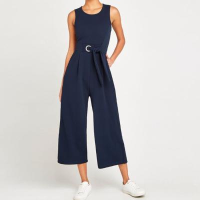 China 2020 Fashion Office Style Navy Style Wide Leg Simple Loose Breathable Culotte Ladies Women's One-Piece Casual Overalls for sale