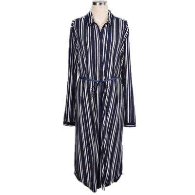 China 2019 New Design Breathable Long Sleeve Women Stripe Long Shirt Dress for sale