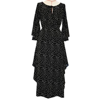 China Polka Dot Print Breathable Black Maxi Dress With Flare Dress Handkerchief for sale