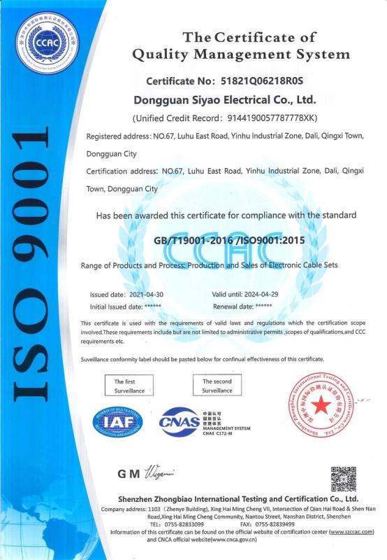 ISO9001 - Dongguan Siyao Electric Co., Ltd.