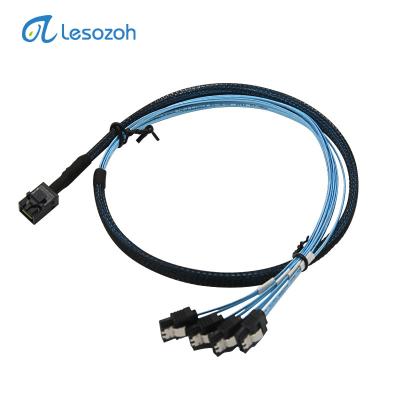 China 7pin Blue Lesozoh minisas HD sff-8643 100cm power cable to 4 SATA 3.0 internal cables for sale