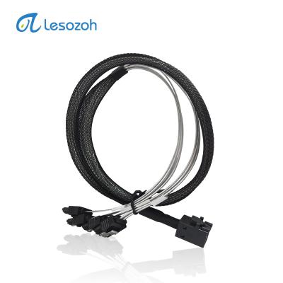 China 7pin Lesozoh minisas HD sff-8643 100cm power cable to 4 SATA 3.0 internal cables for sale