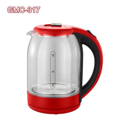 China 360 Degree Rotation Low Hot Sale 1.8L LED High Borosilicate Kettles Temperature Resistance Blue Glass Water Electric Kettle for sale