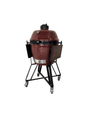 China Glossy Deep Red 20 Inch Kamado Grill Heat Resistance Ceramic Charcoal Grills for sale