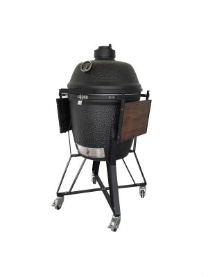 China Dark Grey Ceramic Charcoal Grill Sand Texture Glaze 20'' Kamado Grill for sale