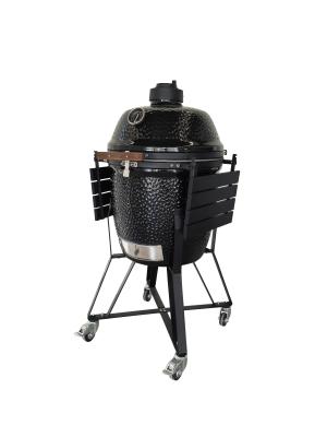 Cina 22 pollici brillante nero Kamado griglia con smoker metallo maniche griglia barbecue in ceramica in vendita