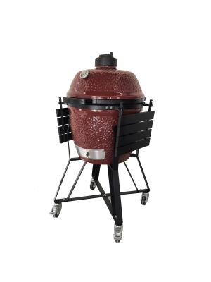 China Glossy Deep Red Kamado Ceramic Egg BBQ Nonstick 22 Inch Ceramic Grill for sale