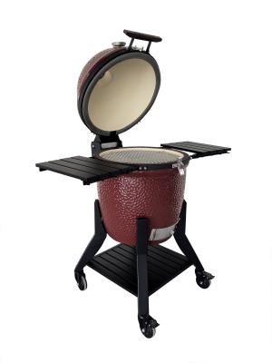 China 22 Inch Kamado Grill And Smoker Glossy Deep Red Ceramic Egg Barbecue for sale