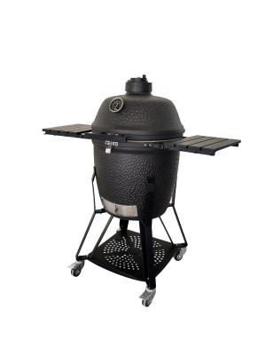 China Dark Grey Sand Texture Ceramic Charcoal Grills Fuel Saving 22'' Kamado Grill for sale