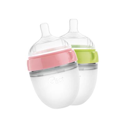 China High Quality Colorful Newborn Wide Neck Silicone Latex Milk Baby Bottles 150ml 250ml With Handle for sale