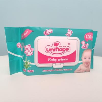 China Spunlace Brand OEM Baby Wet Wipes 120pcs/bag Baby Wipes Sensitive Skin Wet Nonwoven Wet Wipes for sale