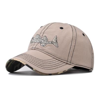 China COMMON Pure cotton popular fishbone embroidery baseball cap, outdoor versatile and personalized embroidered fish duck tongue cap for sale