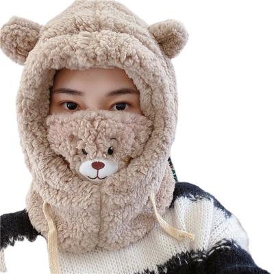 China COMMON Winter Love Little Bear Scarf Hat Warm One Piece Hat Hooded Mask Plush Hat new style for your choose best sales for sale