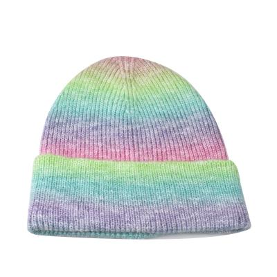 China COMMON Gradient Knitted Hat for Men and Women's Autumn and Winter Fashion Versatile Gradient Seven Color Pullover Hat Headband Hat for sale