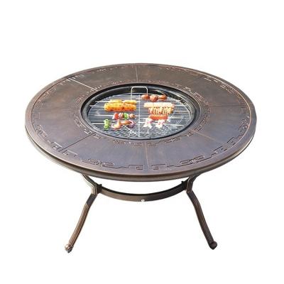 China EUROPEAN Outdoor Patio Garden Furniture Cast Aluminum BBQ Grill Table Fire Pit Dining Table Charcoal BBQ Table for sale