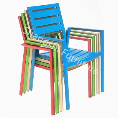 China Solid Welding Metal Cooling Stable Welding Leisure Metal Patio Garden Set Solid Slat Aluminum Stackable Outdoor Chair Casual Aluminum Outdoor Chair for sale