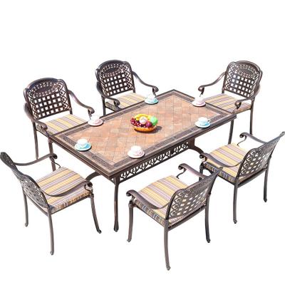 China European style vintage outdoor reception table furniture occasional dining room die-cast metal outdoor ceramic table for sale