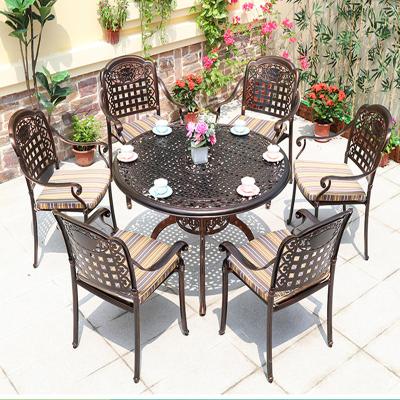 China Modern Black Metal Terrace Coffee Table Barbecue Table Outdoor Waterproof Cast Aluminum Garden Sets Aluminum Furniture for sale