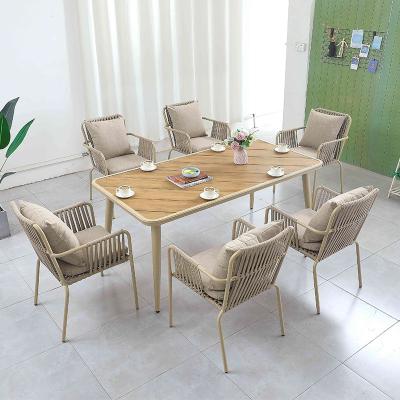 China (Other) Factory wholesale adjustable rope woven chair plastic table wood color custom modern dining chair for sale