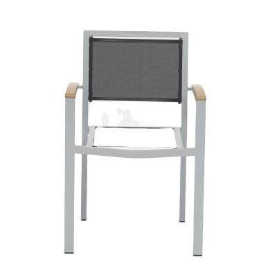 China Factory direct color optional modern aluminum garden stacking chairs mesh cafe patio armchair teslin chair for dining for sale