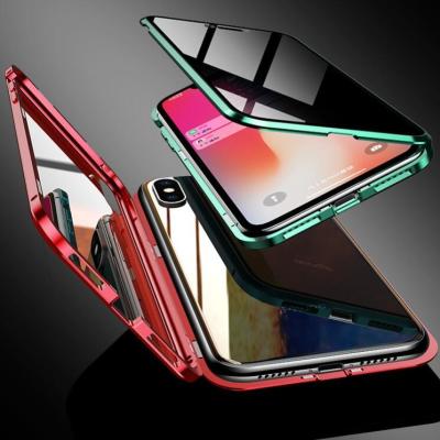 China Privacy Tempered Glass Phone Case Protect Privacy Tempered Glass + Magnetic Phone Case For iPhone 6 7 8 11 X XS Max XR Metal Bumper Double Side Glass Cover MPC10C for sale