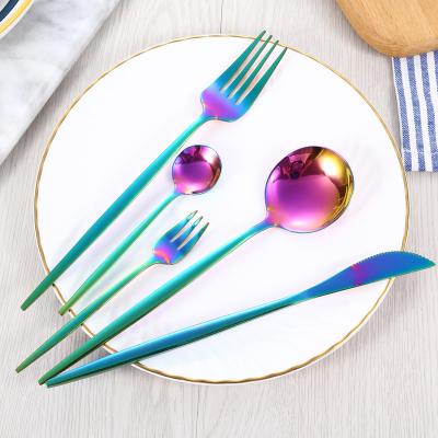 China Commercial Viable Nordic Portuguese Gold Colored Silverware Spoon Fork 5pcs Stainless Steel Cutlery Flatware Spoon Set Dinner Knife for sale